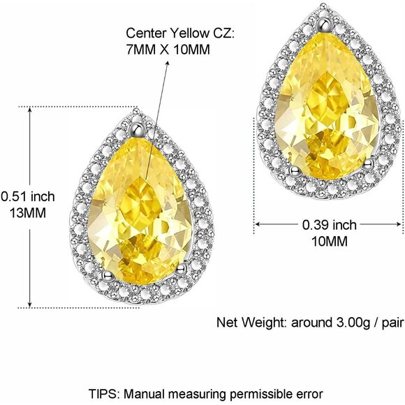 Women's Teardrop Mall Dainty Birthstone Cubic Zirconia Yellow Elegant Earring - Picture 2 of 6